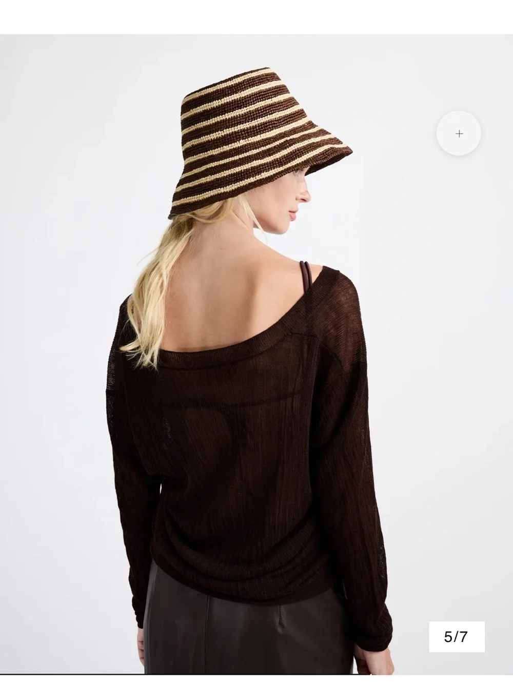 Janessa Leone Brown and Cream Striped Crochet Bucket Hat